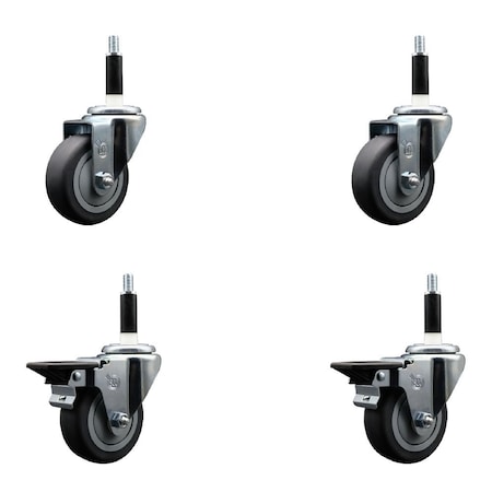 Service Caster 3.5'' Thermoplastic Rubber Wheel Swivel 7/8'' Expanding Stem Caster Set 2 Brakes, 4PK SCC-EX20S3514-TPRB-2-PLB-2-78